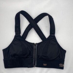 SHEFIT Black Front-Zip athletic Sports Bra with Crossback Velcro Straps XS 🖤